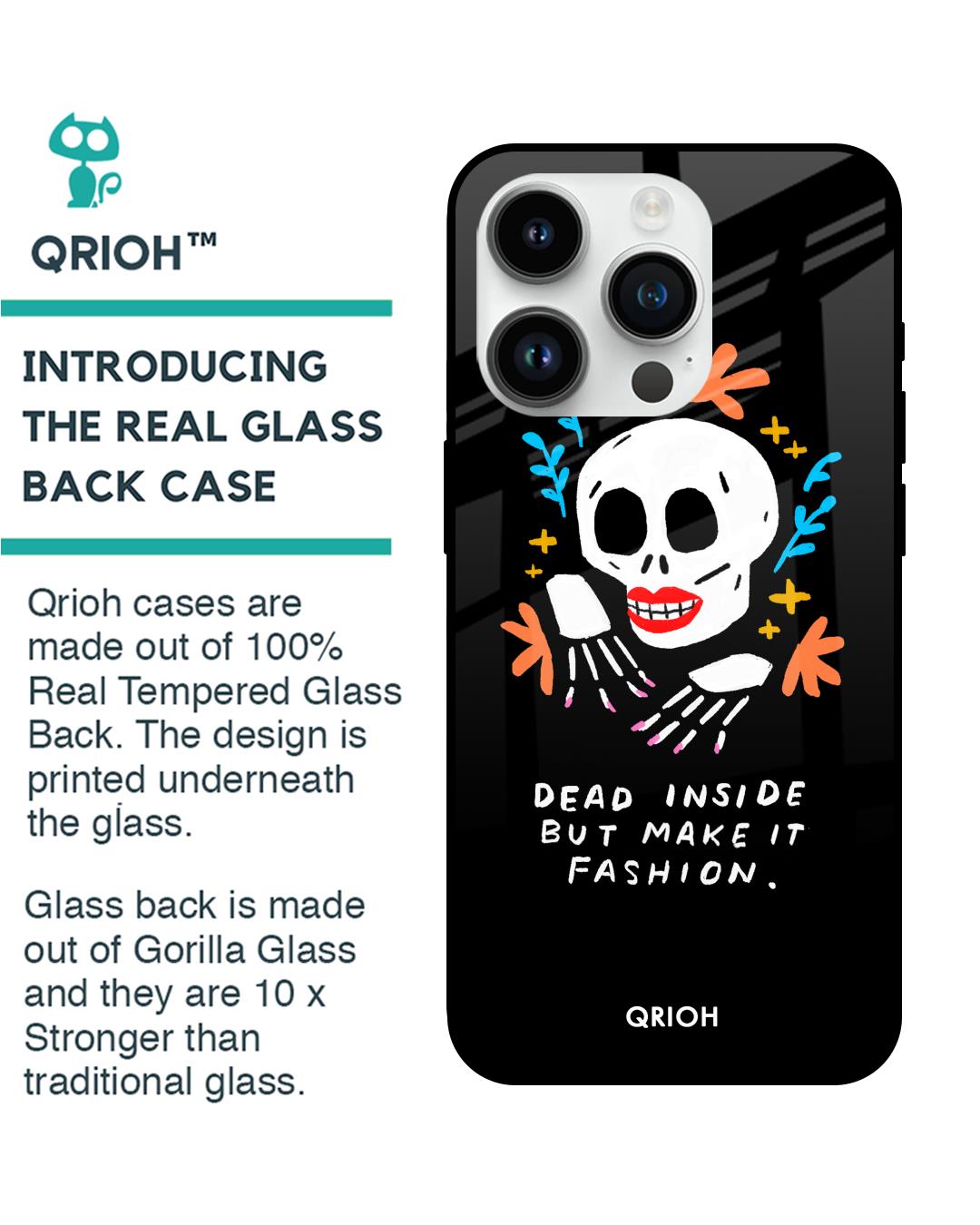 Shop Fashionable Skeleton Printed Premium Glass Cover for Apple iPhone 14 Pro-Back