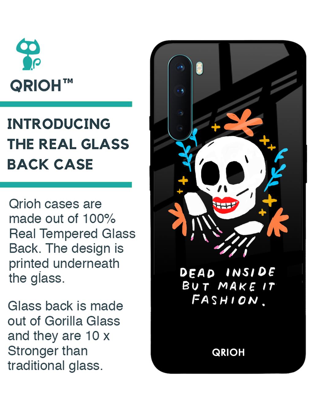 Shop Fashionable Skeleton Printed Premium Glass Cover For OnePlus Nord (Impact Resistant, Matte Finish)-Back