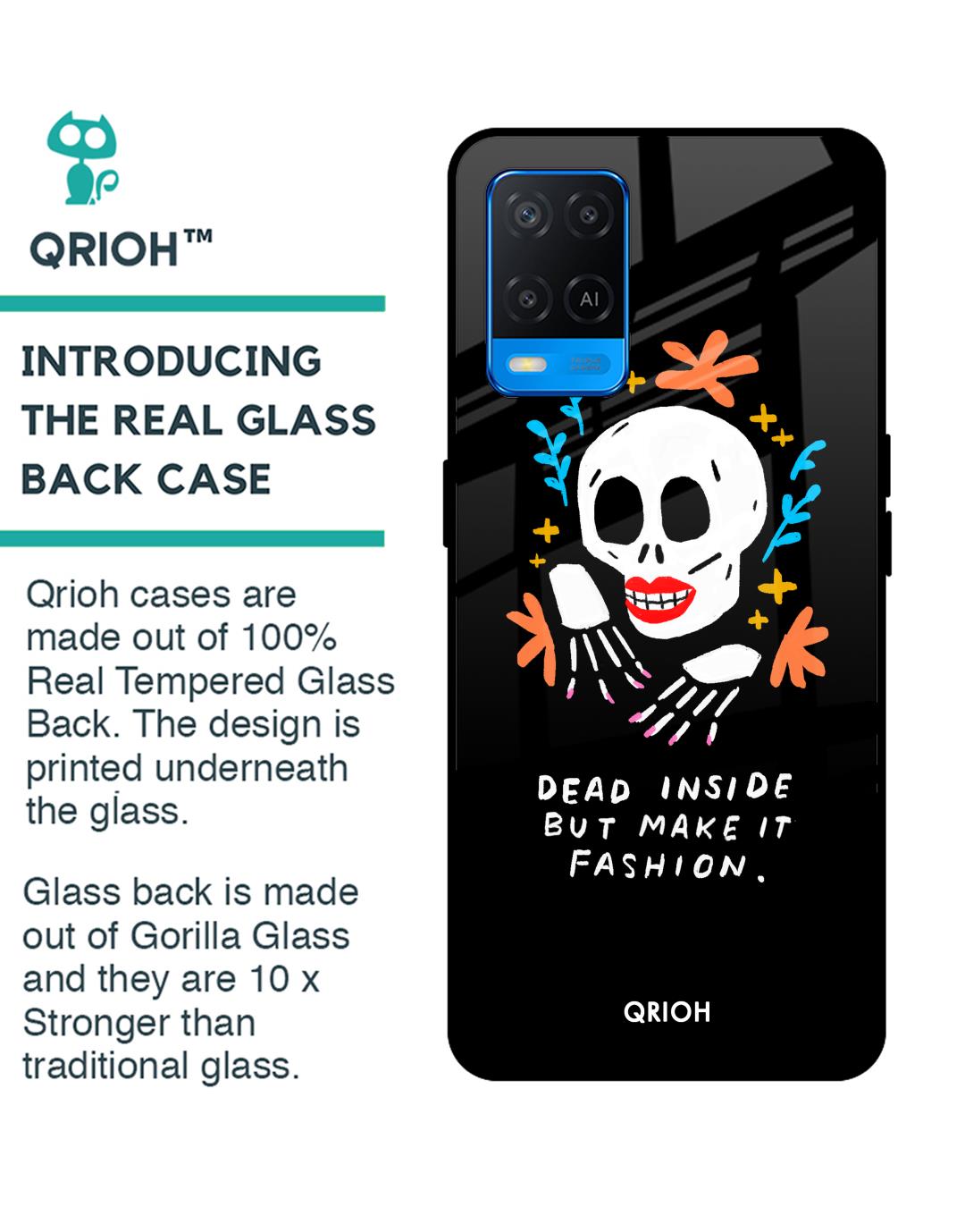 Shop Fashionable Skeleton Printed Premium Glass Cover For Oppo A54 (Impact Resistant, Matte Finish)-Back