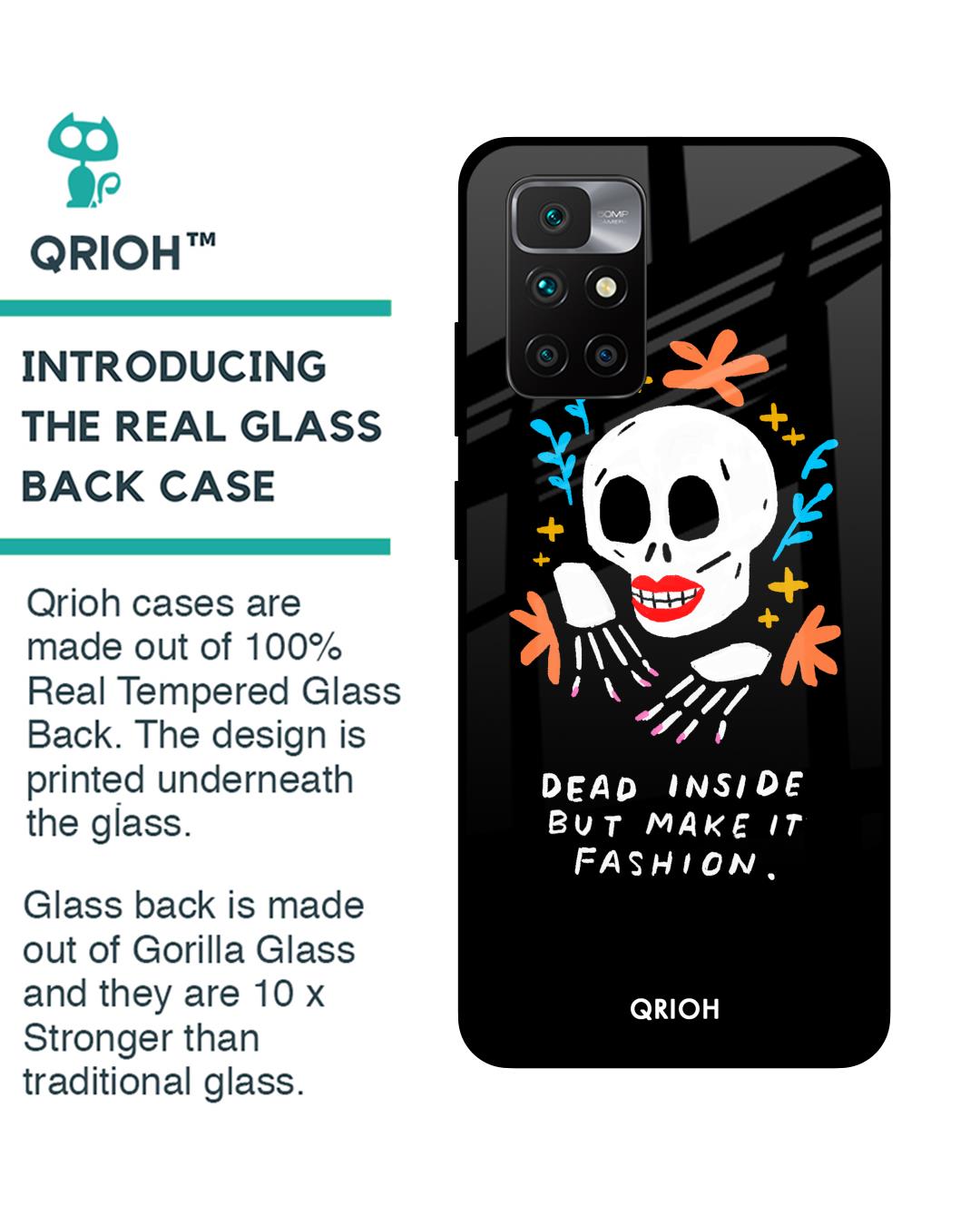 Shop Fashionable Skeleton Printed Premium Glass Cover For Xiaomi Redmi 10 Prime (Matte Finish)-Back