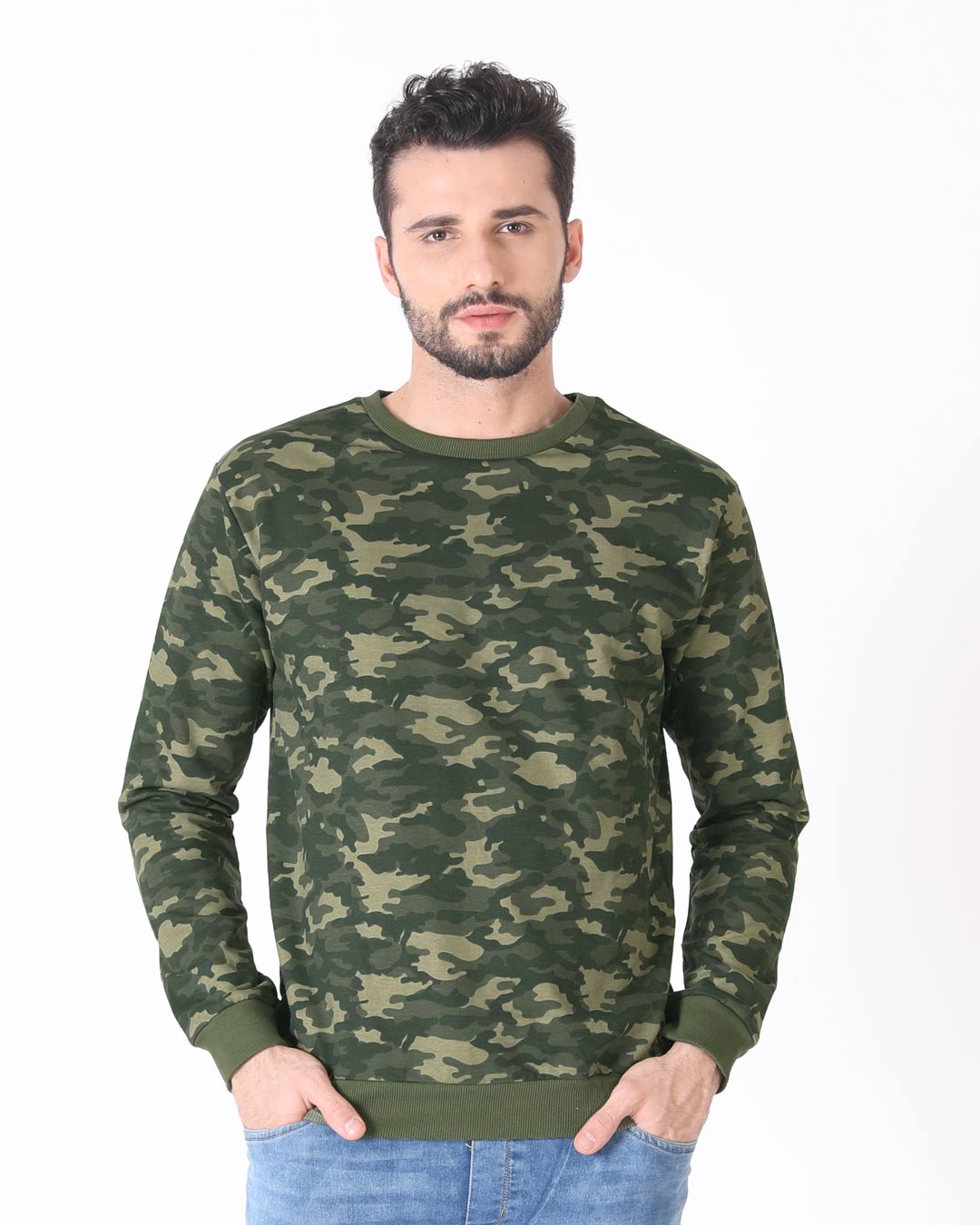 Shop Fauna Green Camouflage Crew Neck Sweatshirt-Back