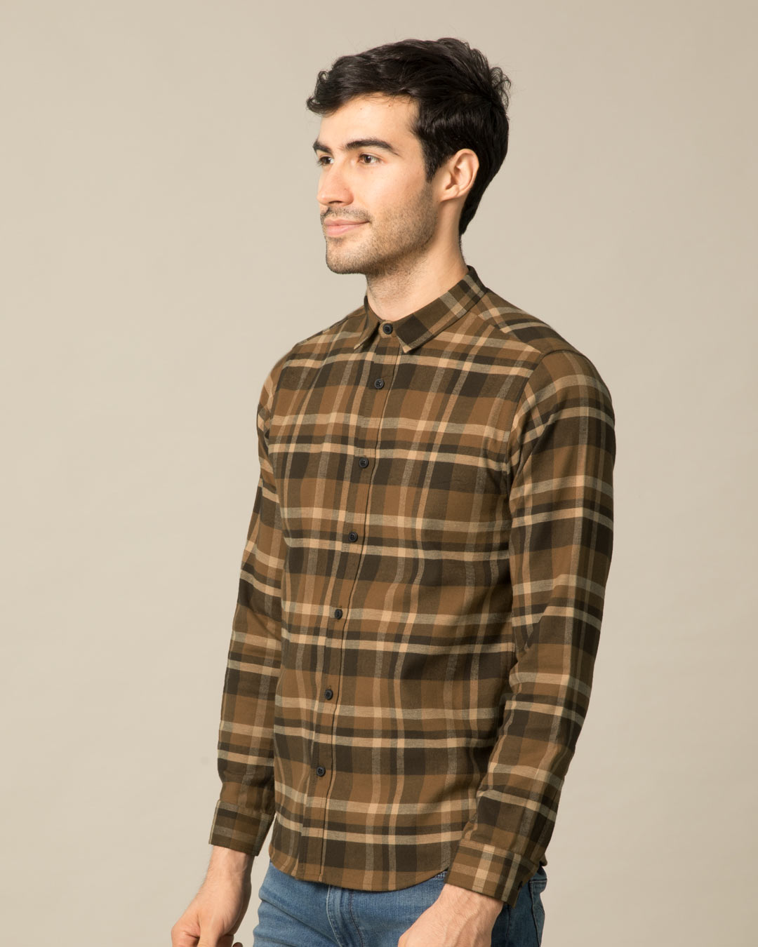Shop Fawn Brown Checked Shirt-Back