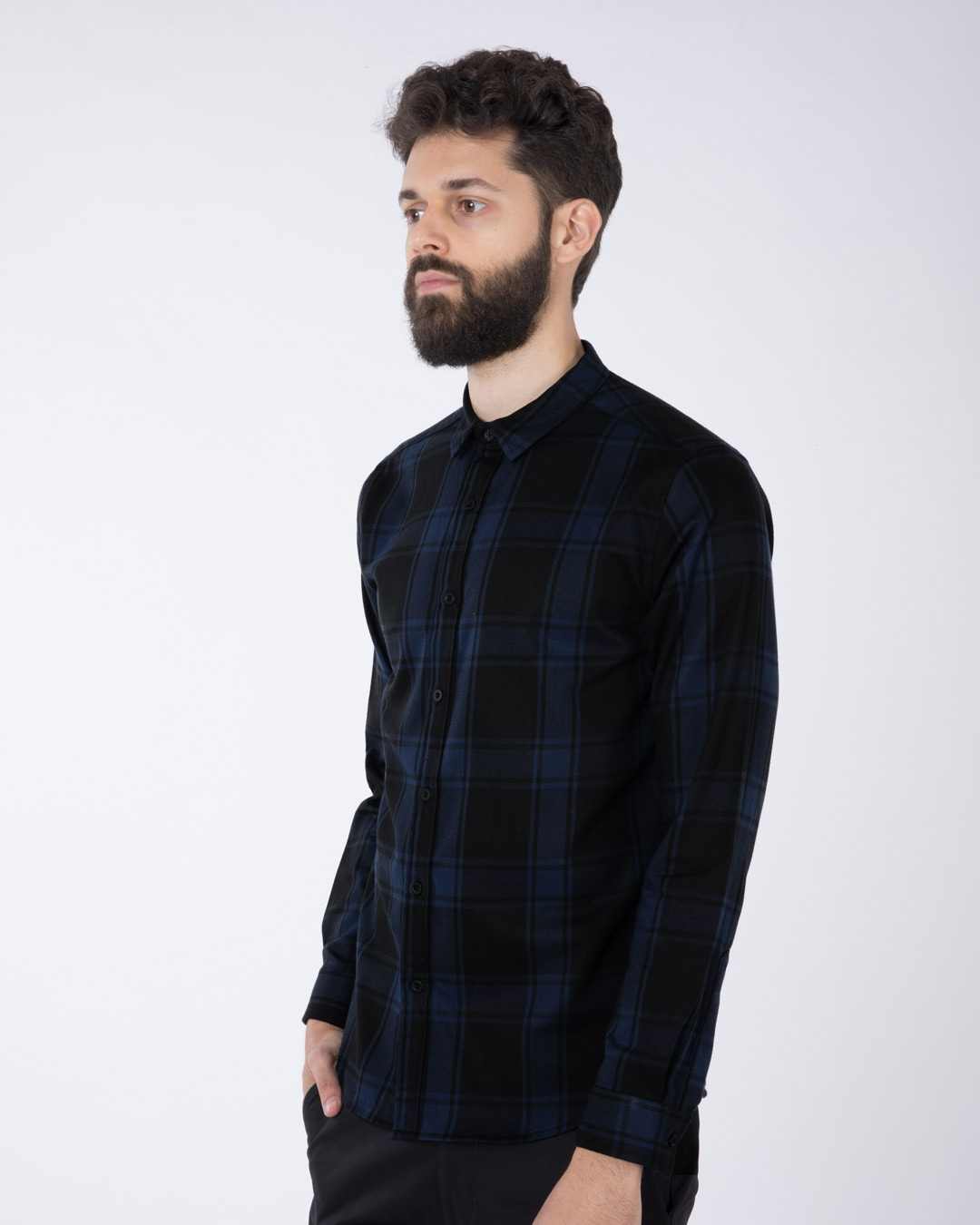 Shop Feather Blue Checked Full Sleeve Shirt-Back