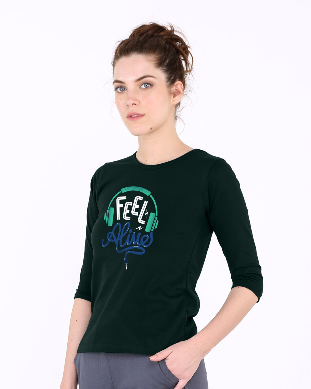 Shop Feel Alive Round Neck 3/4th Sleeve T-Shirt-Back