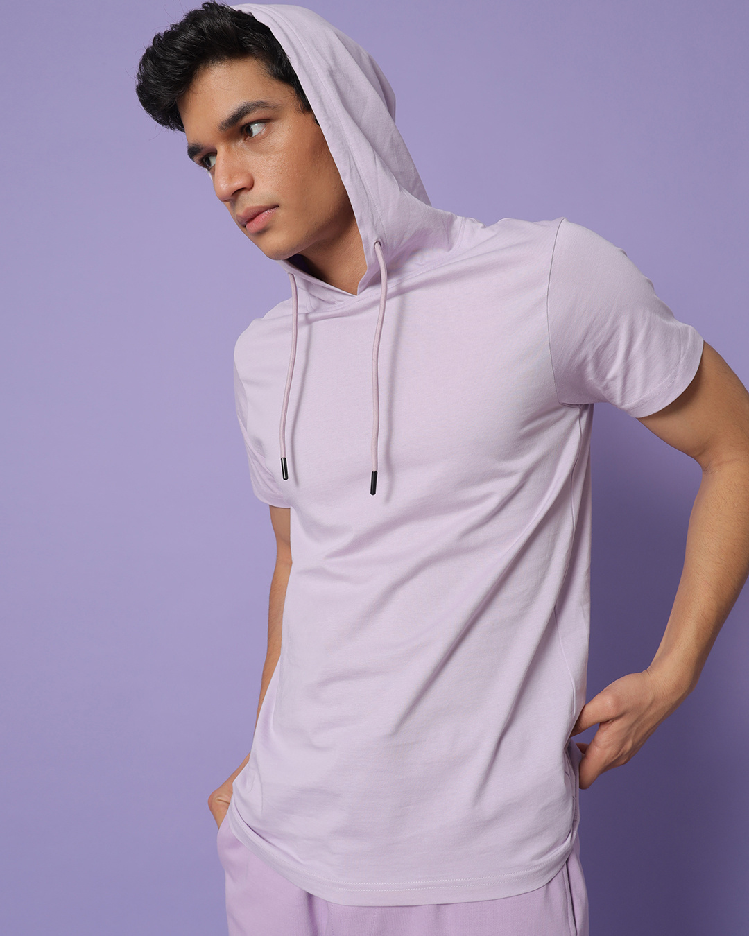 Half sleeves hooded store t shirt