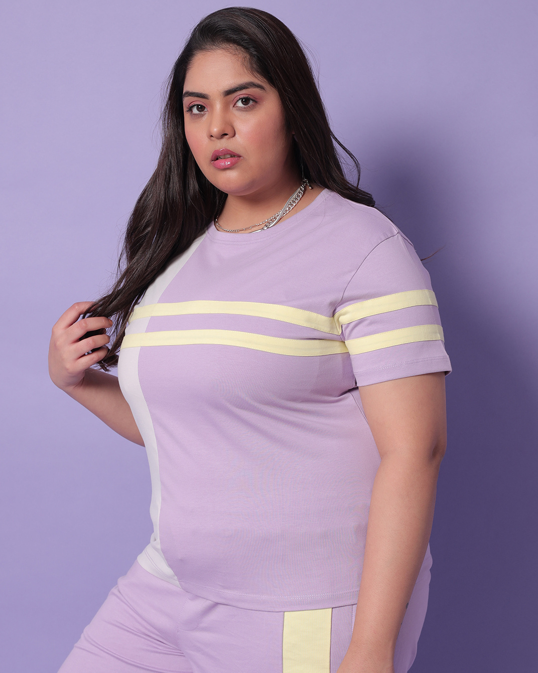 Shop Feel Good Lilac Plus Size Colorblock T-shirt-Back