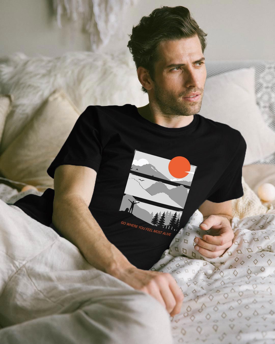 

Feel Most Alive Half Sleeve T-Shirt Black Men' Printed T-Shirts Bewakoof.com