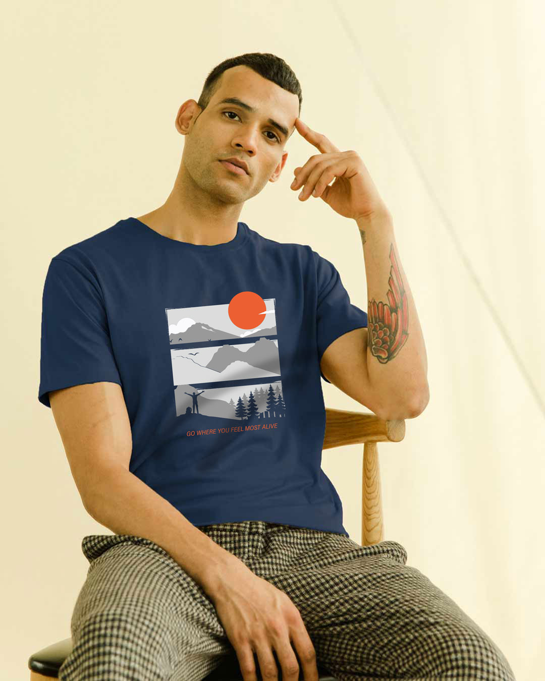 

Feel Most Alive Half Sleeve T-Shirt Navy Blue Men' Printed T-Shirts Bewakoof.com