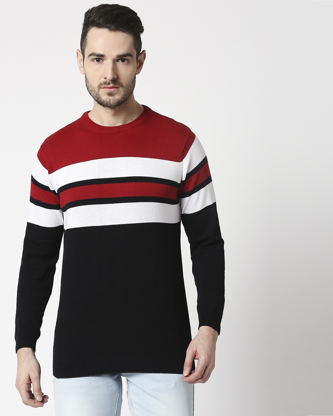Shop Maroon Colour Block Sweater-Back