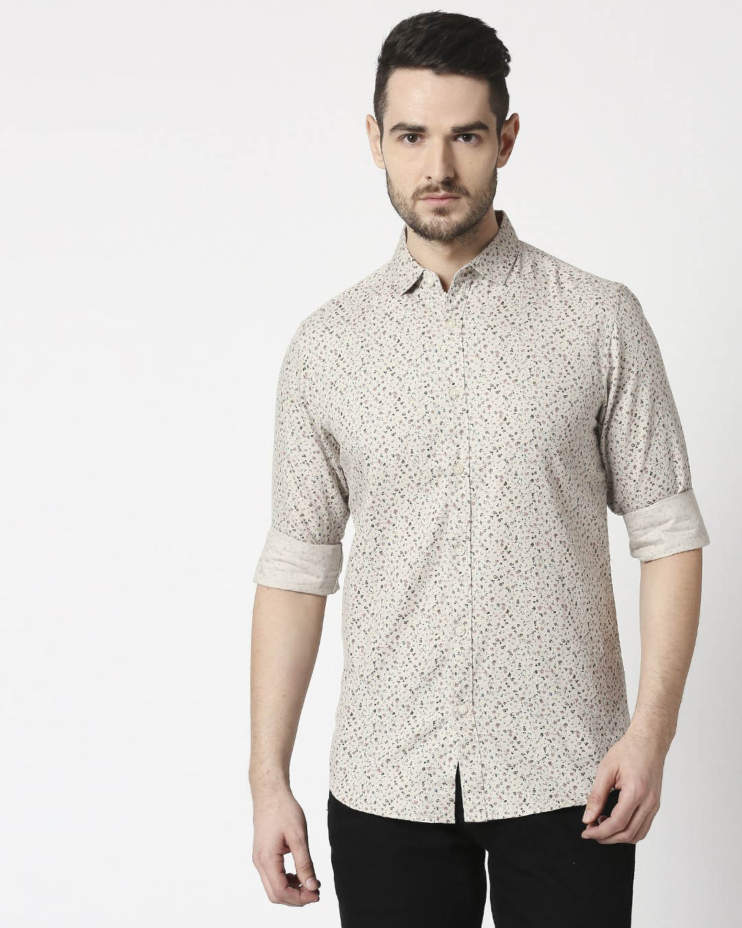 Shop Men's Khakhi Slim Fit Casual Print Shirt-Back