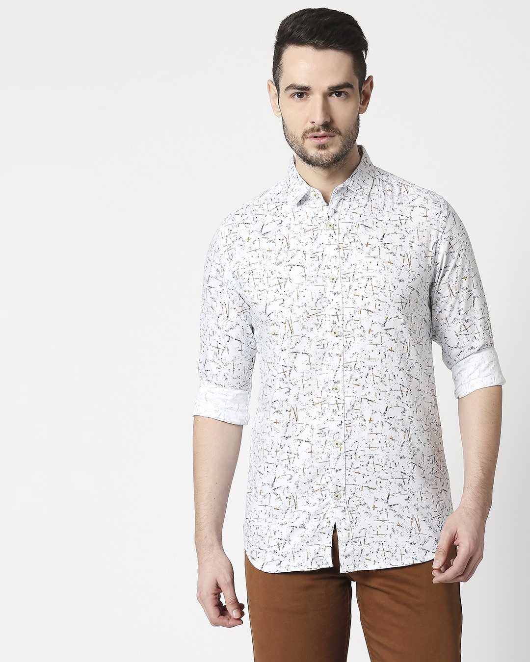 Shop Men's White Slim Fit Casual Print Shirt-Back