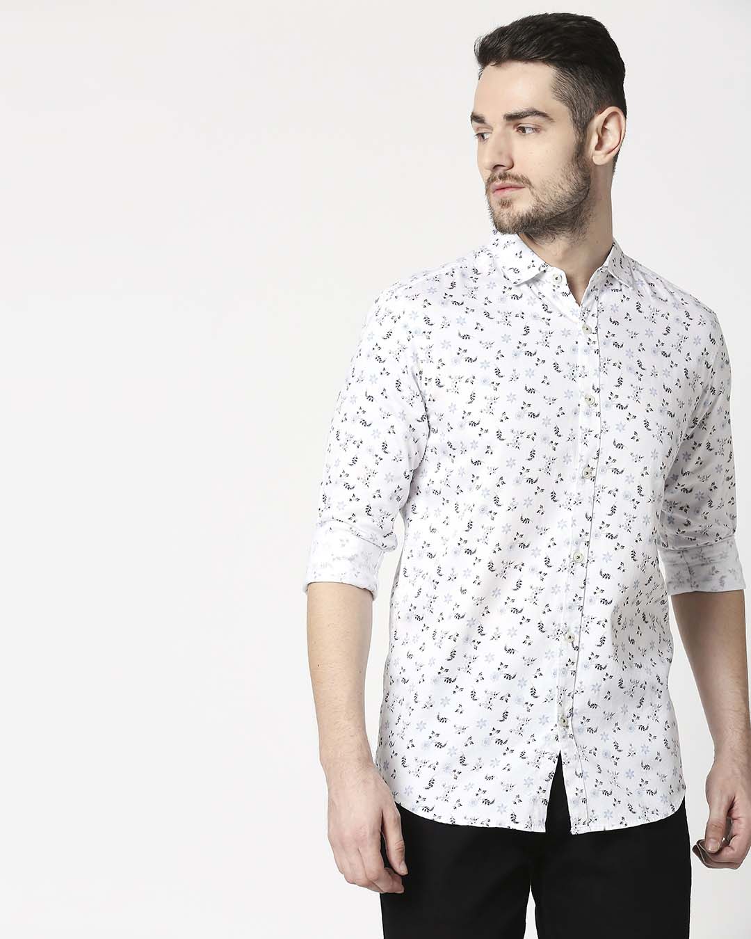 Shop Men's White Slim Fit Casual Print Shirt-Back