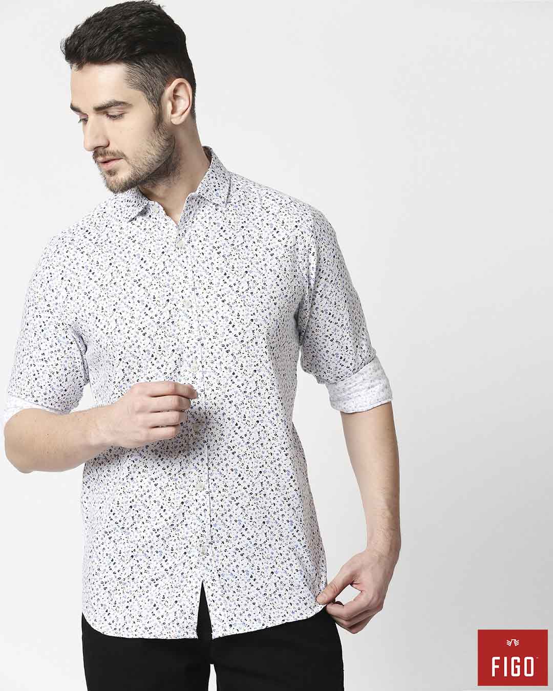 Buy Figo Men's White Slim Fit Casual Print Shirt Online at Bewakoof