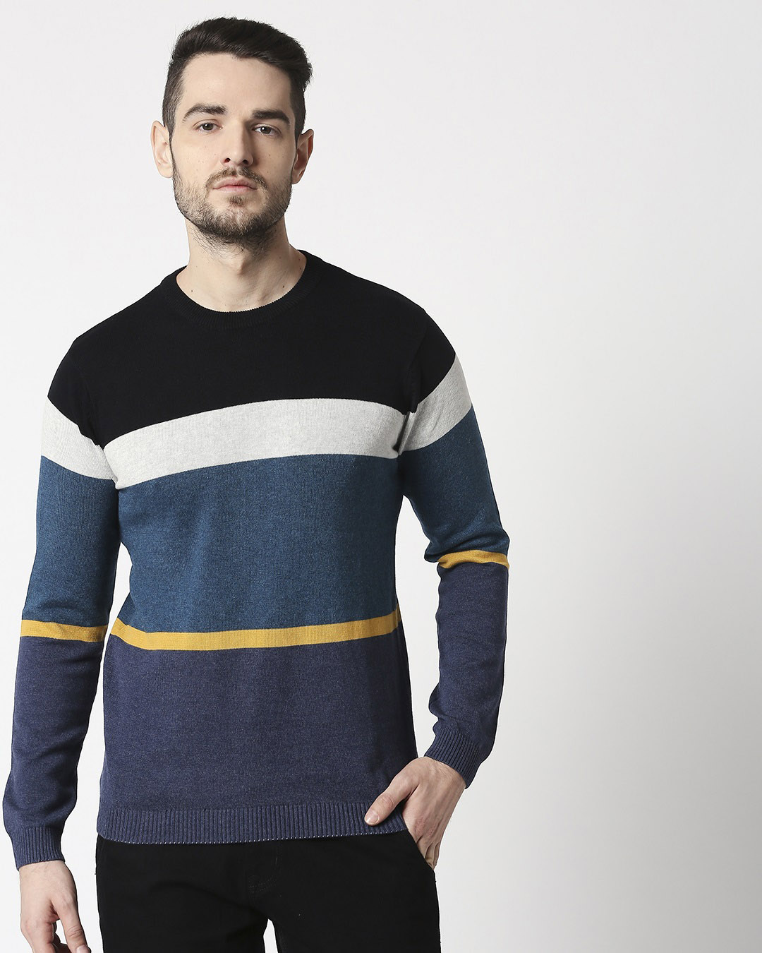 Shop Navy Colour Block Sweater-Back