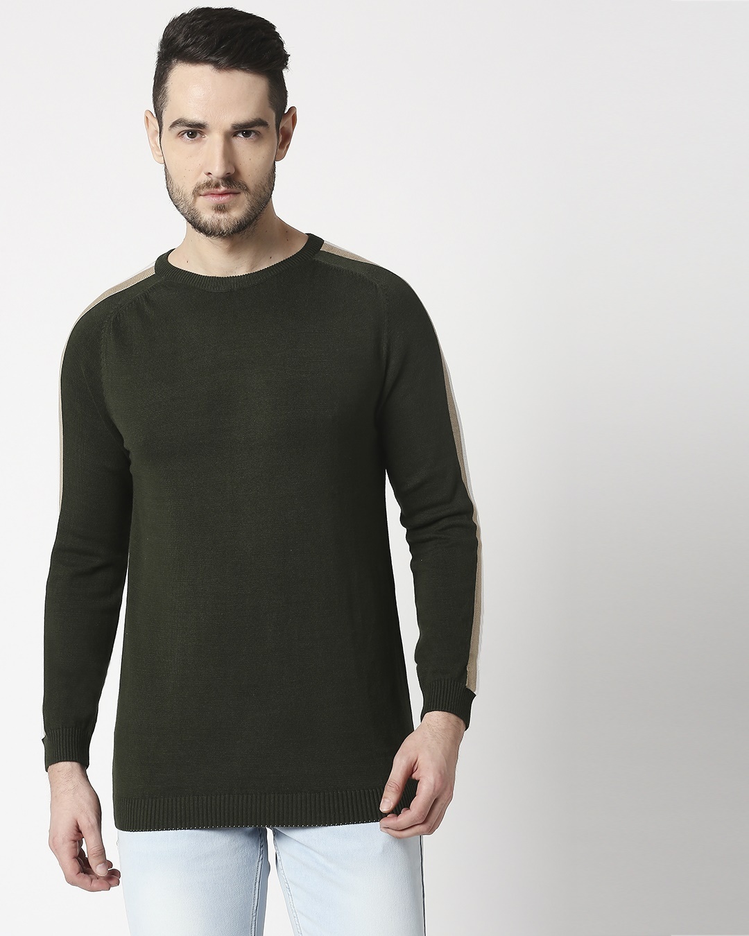 Shop Olive Green Varsity Sweater-Back