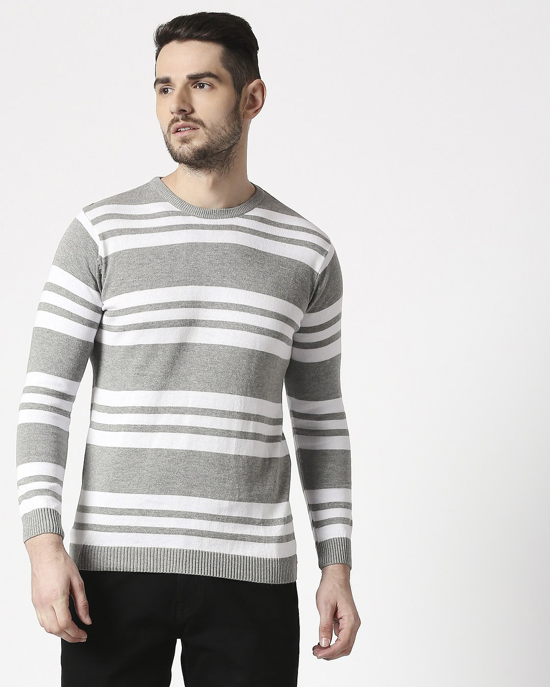 Shop Stone Grey Striped Sweater-Back
