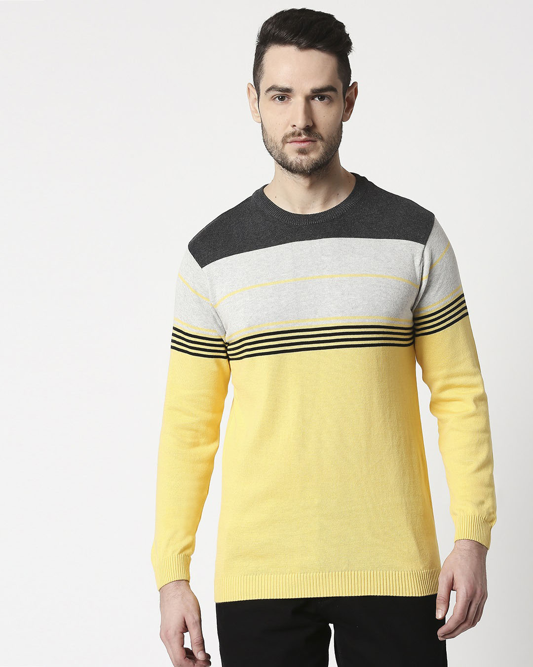 Shop Yellow Colour Block Sweater-Back