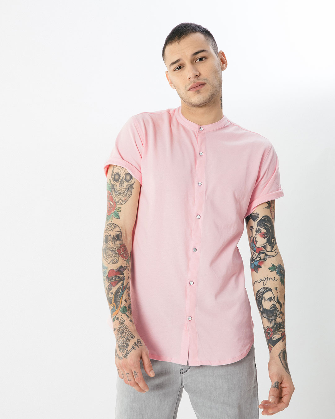 Buy Fiji Pink Mandarin Collar Pique Shirt for Men pink Online at Bewakoof