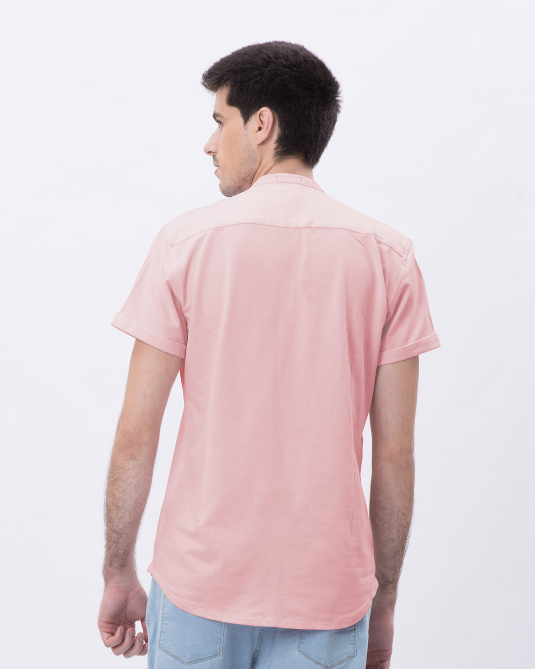 Shop Fiji Pink Mandarin Collar Pique Shirt-Back