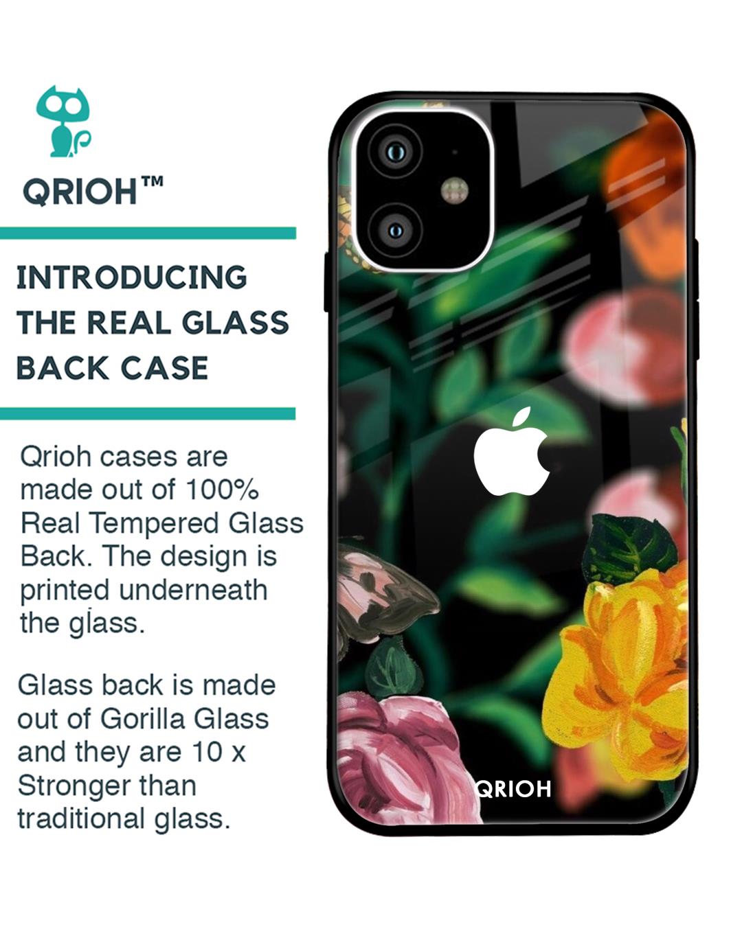 Shop Floral Printed Premium Glass Cover For iPhone 11 (Impact Resistant, Matte Finish)-Back