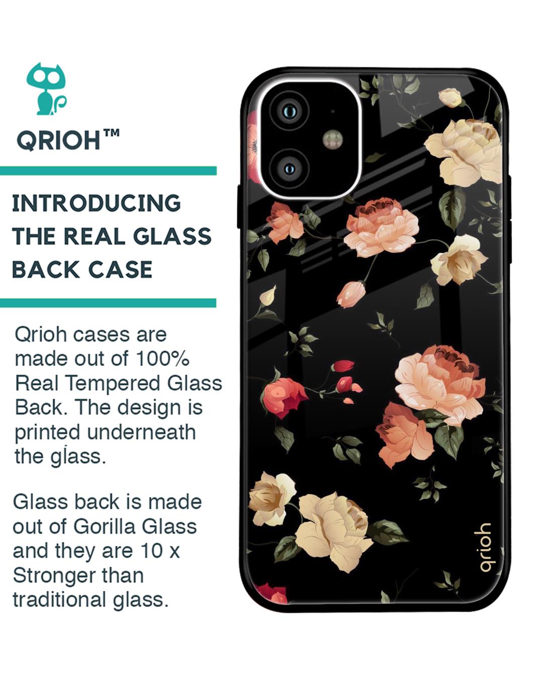 Shop Floral Printed Premium Glass Cover For iPhone 11 (Impact Resistant, Matte Finish)-Back