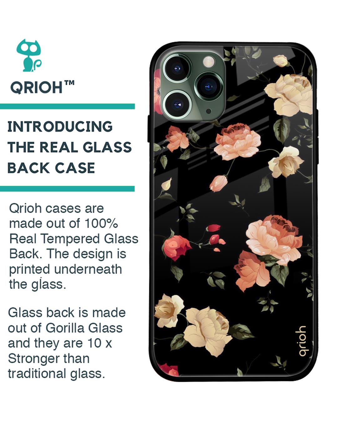 Shop Floral Printed Premium Glass Cover For iPhone 11 Pro Max (Impact Resistant, Matte Finish)-Back
