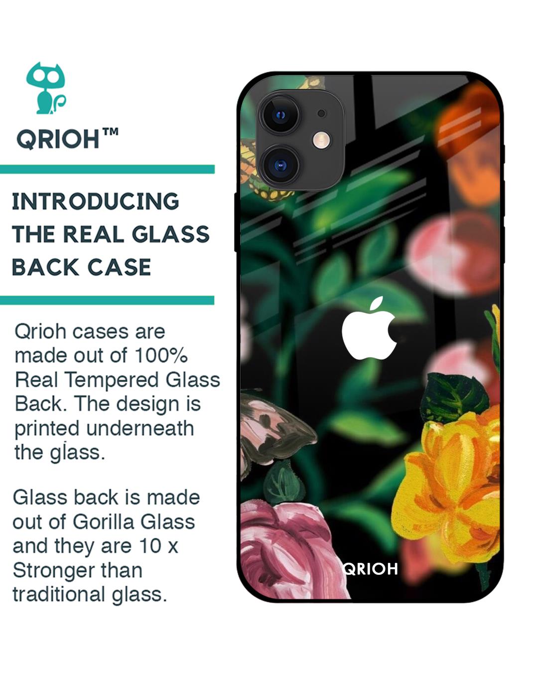 Shop Floral Printed Premium Glass Cover For iPhone 12 (Impact Resistant, Matte Finish)-Back