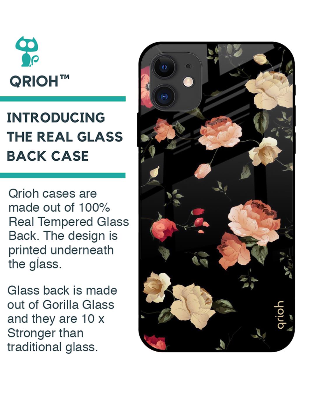 Shop Floral Printed Premium Glass Cover For iPhone 12 (Impact Resistant, Matte Finish)-Back