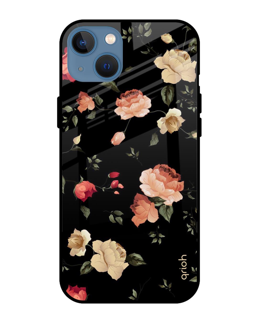 Buy Floral Printed Premium Glass Cover For iPhone 13 (Impact Resistant