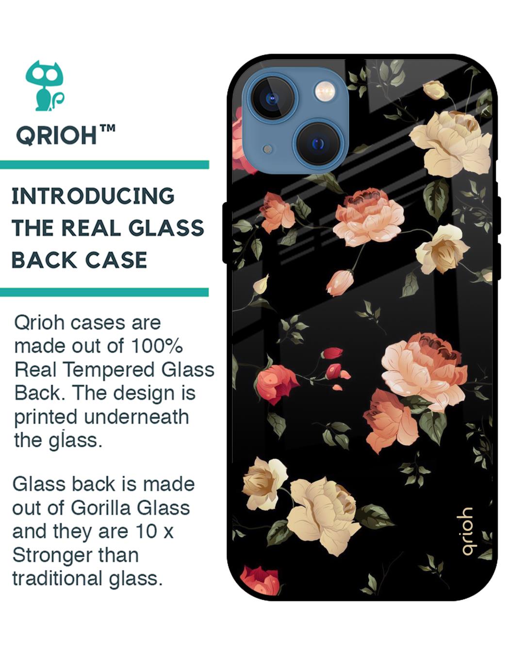 Shop Floral Printed Premium Glass Cover For iPhone 13 (Impact Resistant, Matte Finish)-Back