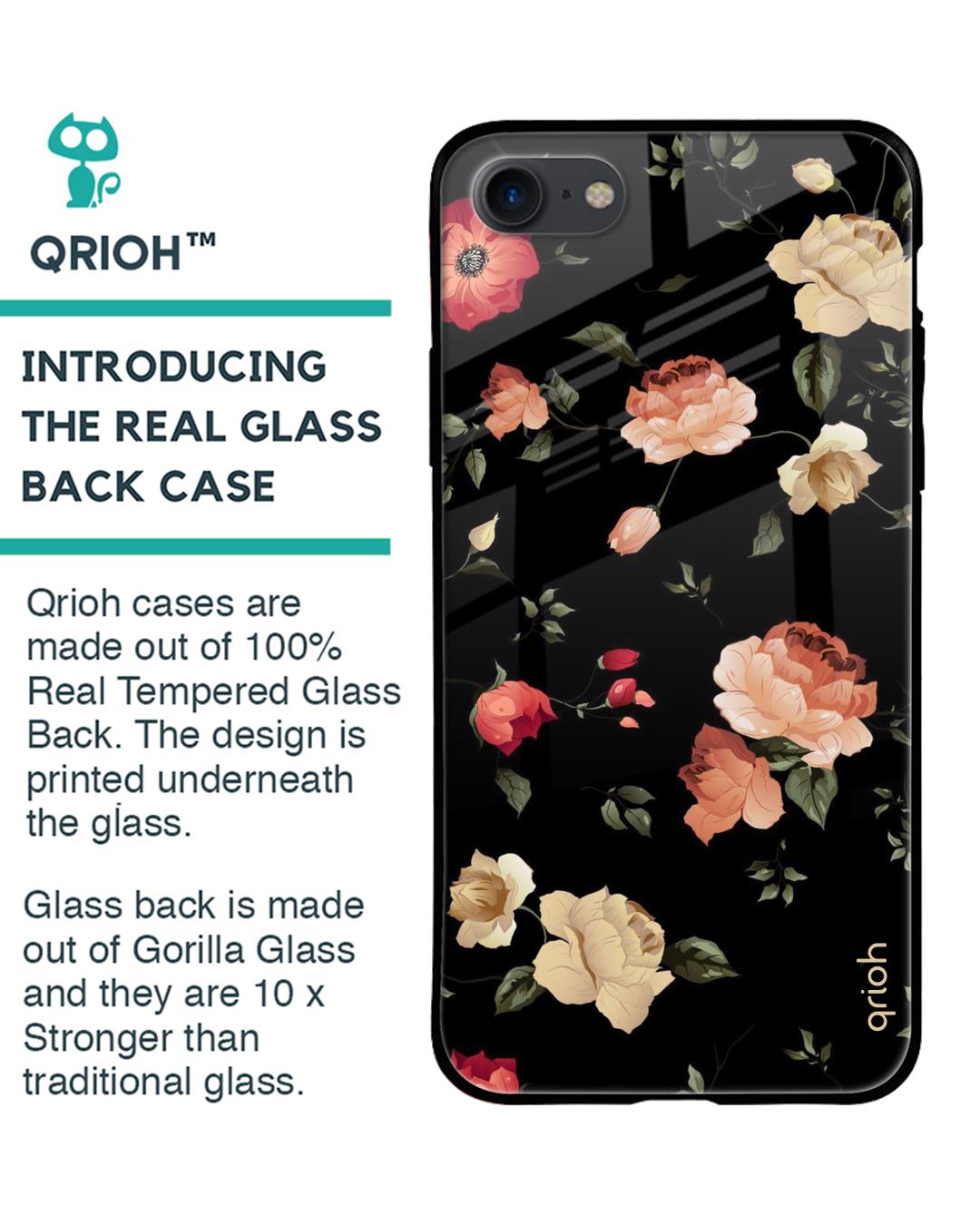 Shop Floral Printed Premium Glass Cover For iPhone SE 2020 (Impact Resistant, Matte Finish)-Back