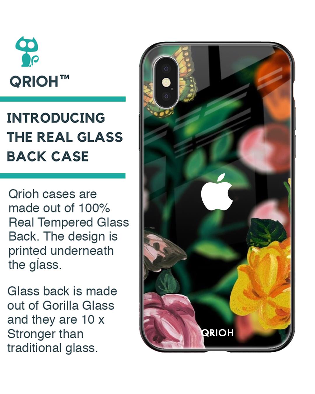 Shop Floral Printed Premium Glass Cover For iPhone X (Impact Resistant, Matte Finish)-Back