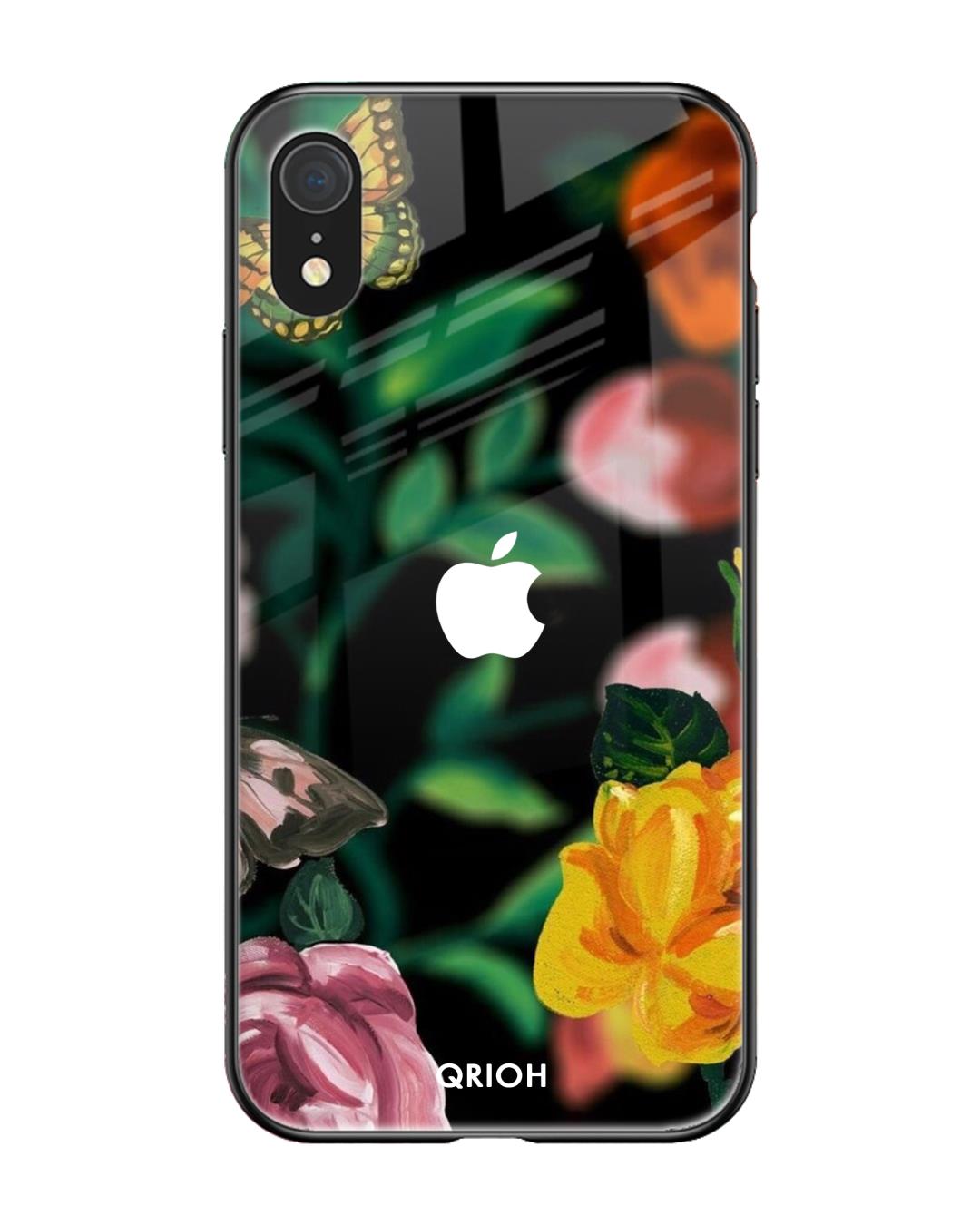 Buy Floral Printed Premium Glass Cover For iPhone XR (Impact Resistant
