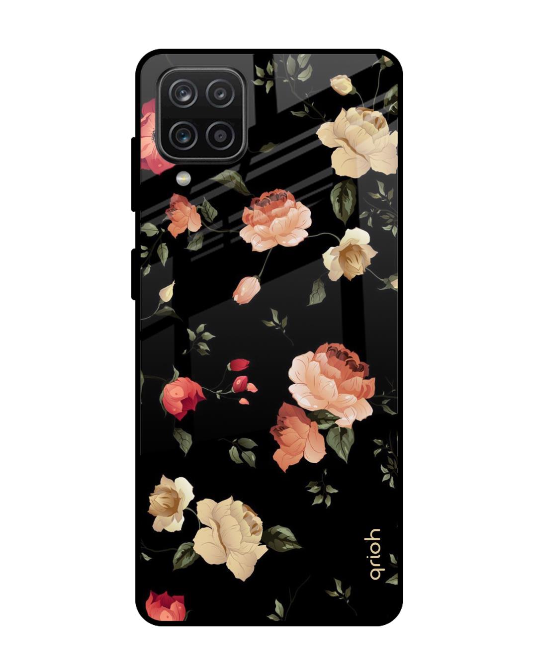 Shop Floral Printed Premium Glass Cover For  A12(Impact Resistant, Matte Finish)-Back