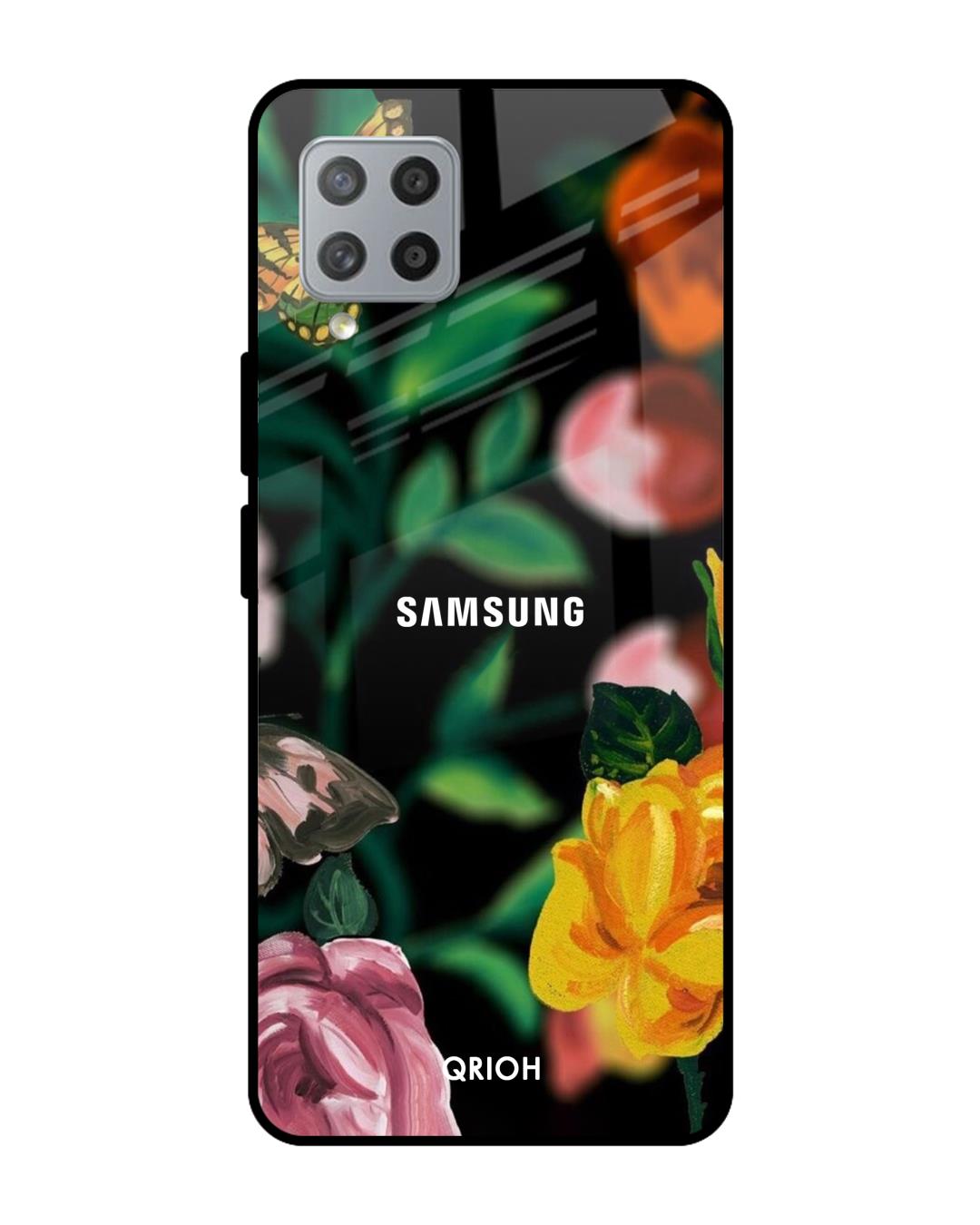 Shop Floral Printed Premium Glass Cover For  M42(Impact Resistant, Matte Finish)-Back