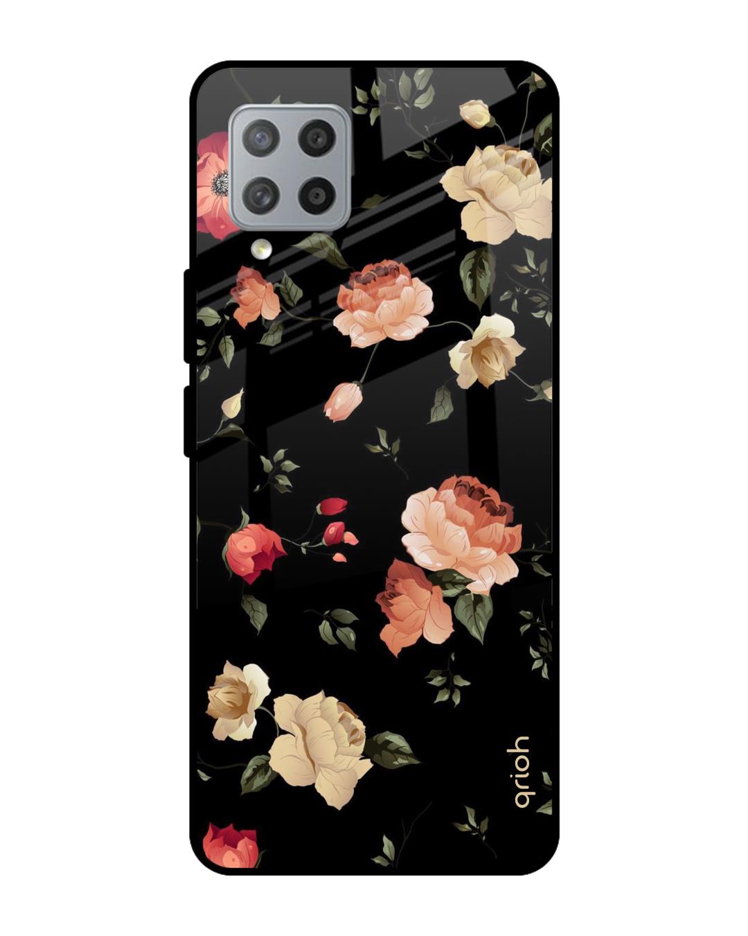 Shop Floral Printed Premium Glass Cover For  M42(Impact Resistant, Matte Finish)-Back
