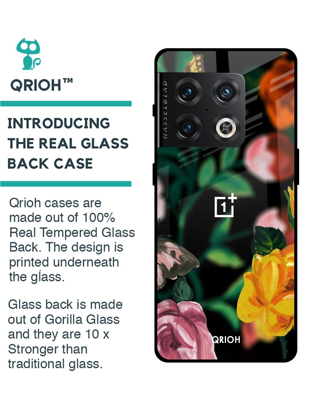 Shop Floral Printed Premium Glass Cover For OnePlus 10 Pro 5G (Impact Resistant, Matte Finish)-Back