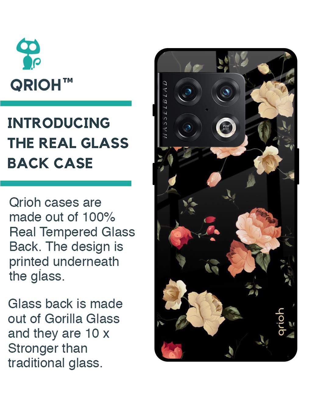 Shop Floral Printed Premium Glass Cover For OnePlus 10 Pro 5G (Impact Resistant, Matte Finish)-Back