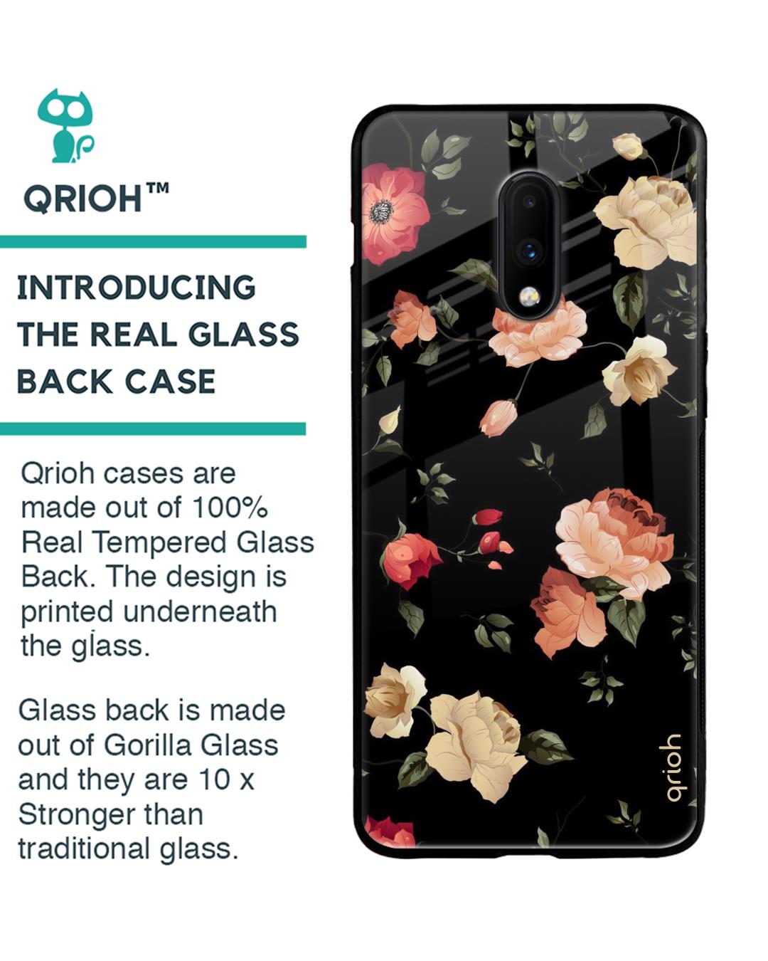 Shop Floral Printed Premium Glass Cover For OnePlus 7 (Impact Resistant, Matte Finish)-Back