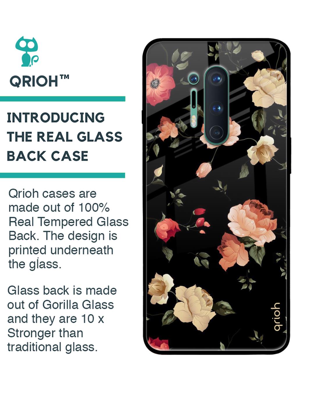 Shop Floral Printed Premium Glass Cover For OnePlus 8 Pro (Impact Resistant, Matte Finish)-Back