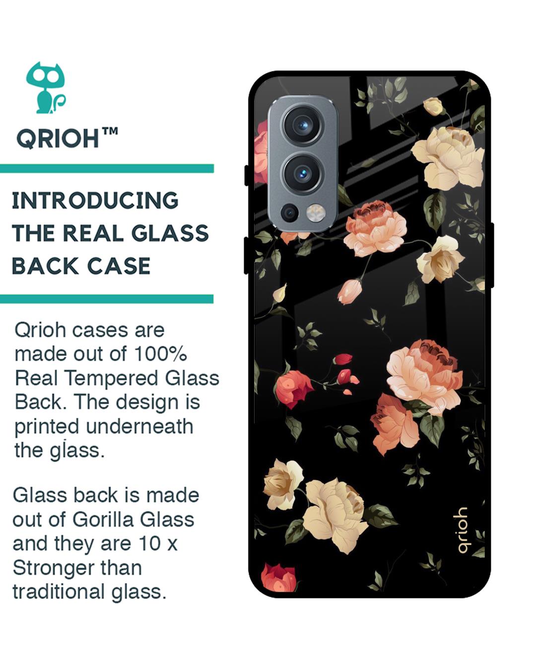 Shop Floral Printed Premium Glass Cover For OnePlus Nord 2 5G (Impact Resistant, Matte Finish)-Back