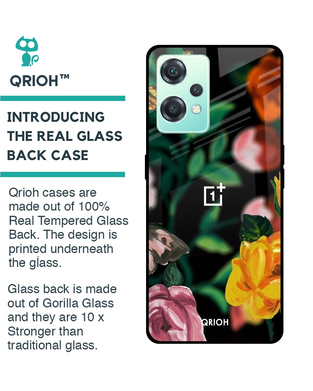 Shop Floral Printed Premium Glass Cover For OnePlus Nord CE 2 Lite 5G (Impact Resistant, Matte Finish)-Back