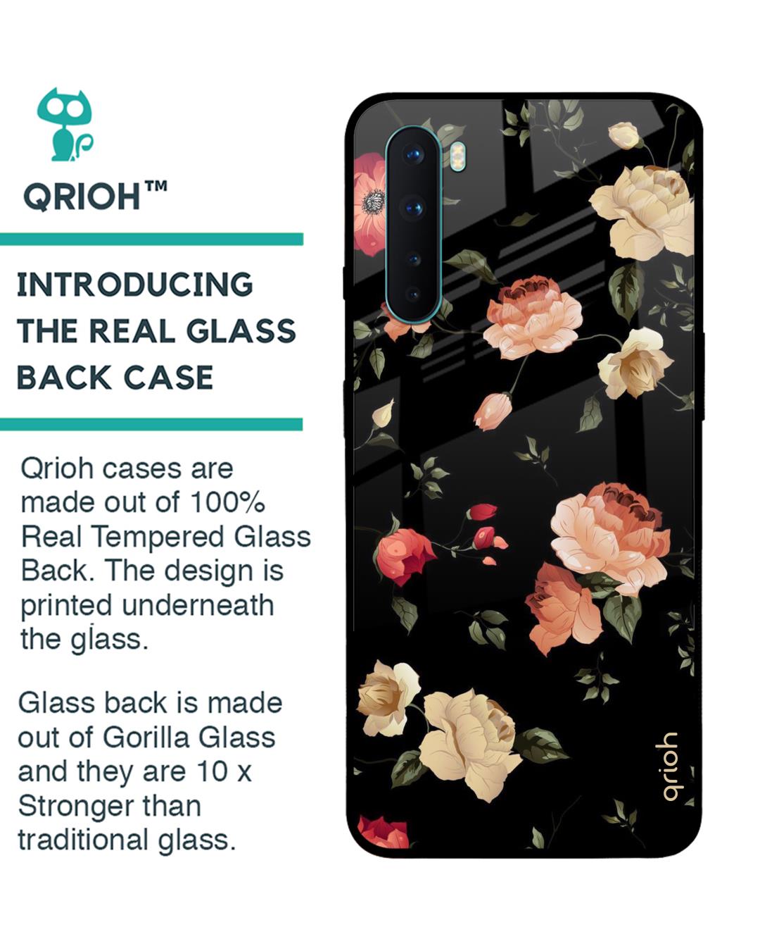 Shop Floral Printed Premium Glass Cover For OnePlus Nord (Impact Resistant, Matte Finish)-Back