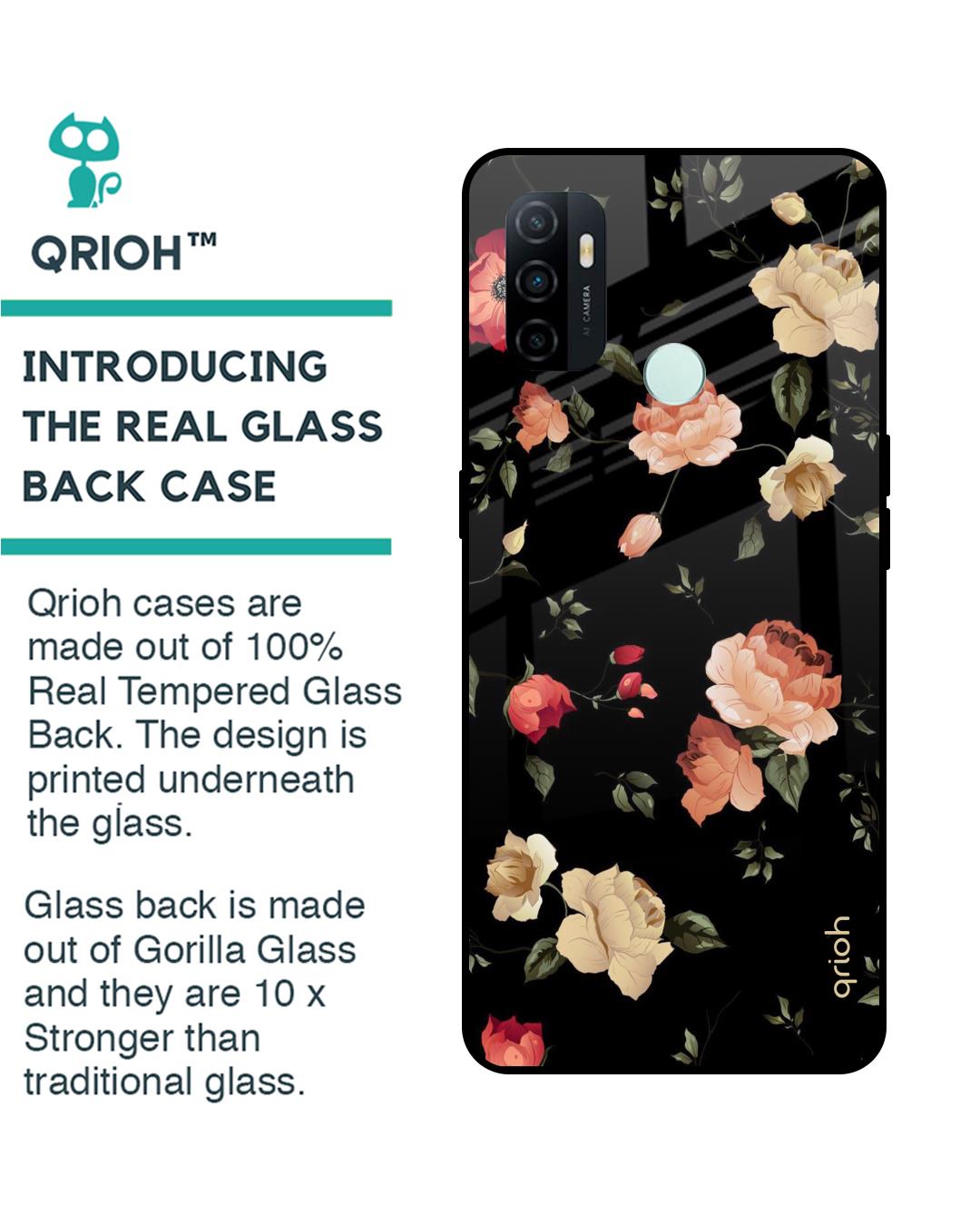 Shop Floral Printed Premium Glass Cover For Oppo A33 (Impact Resistant, Matte Finish)-Back