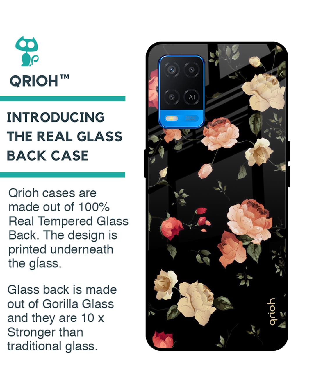 Shop Floral Printed Premium Glass Cover For Oppo A54 (Impact Resistant, Matte Finish)-Back