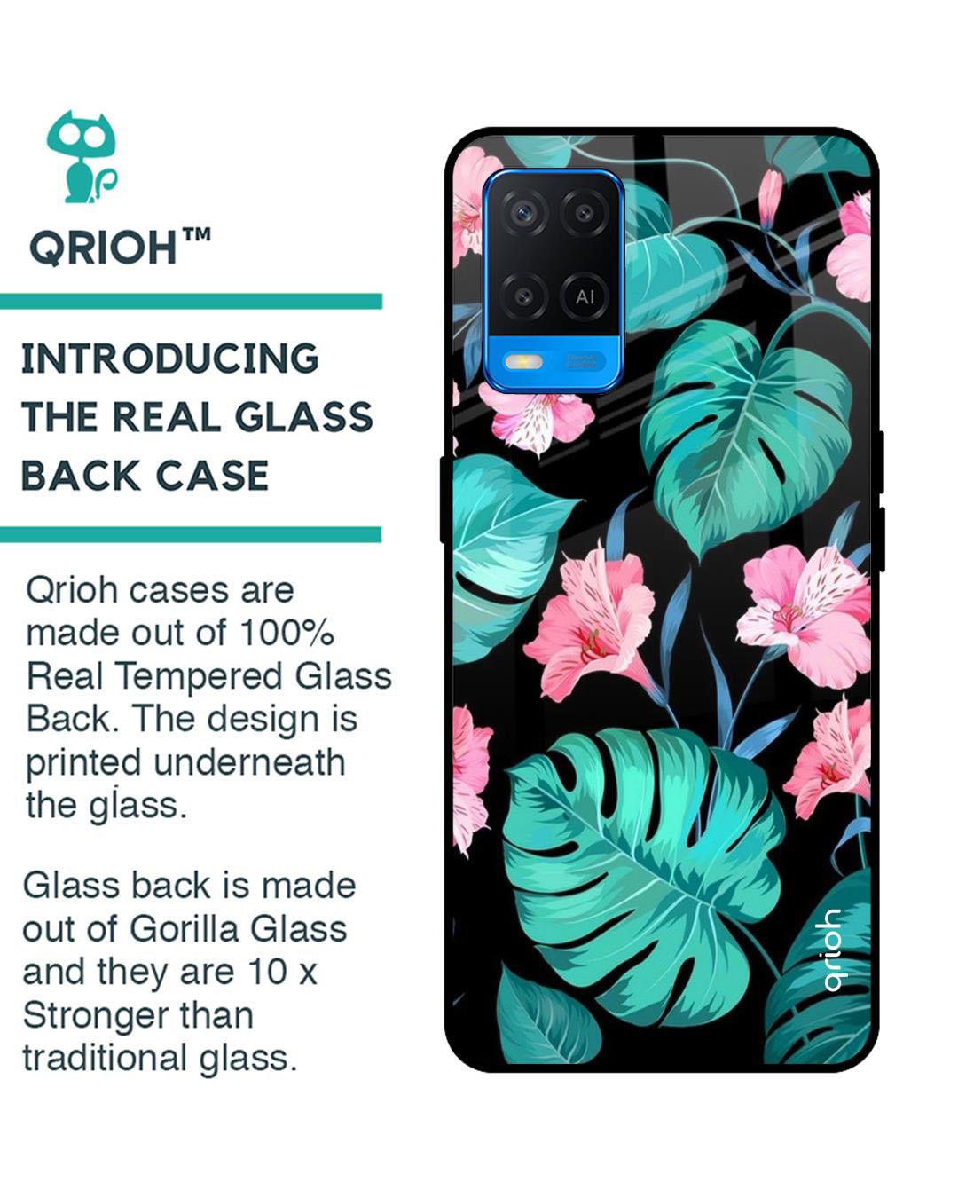 Shop Floral Printed Premium Glass Cover for Oppo A54 (Shock Proof, Lightweight)-Back