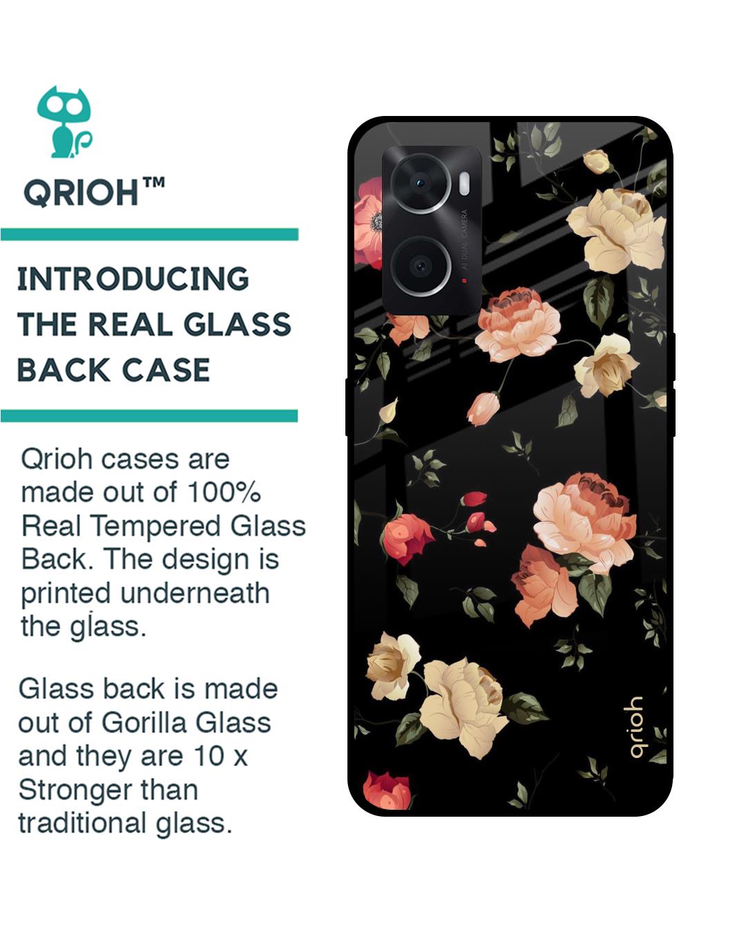 Shop Floral Printed Premium Glass Cover For Oppo A76 (Impact Resistant, Matte Finish)-Back