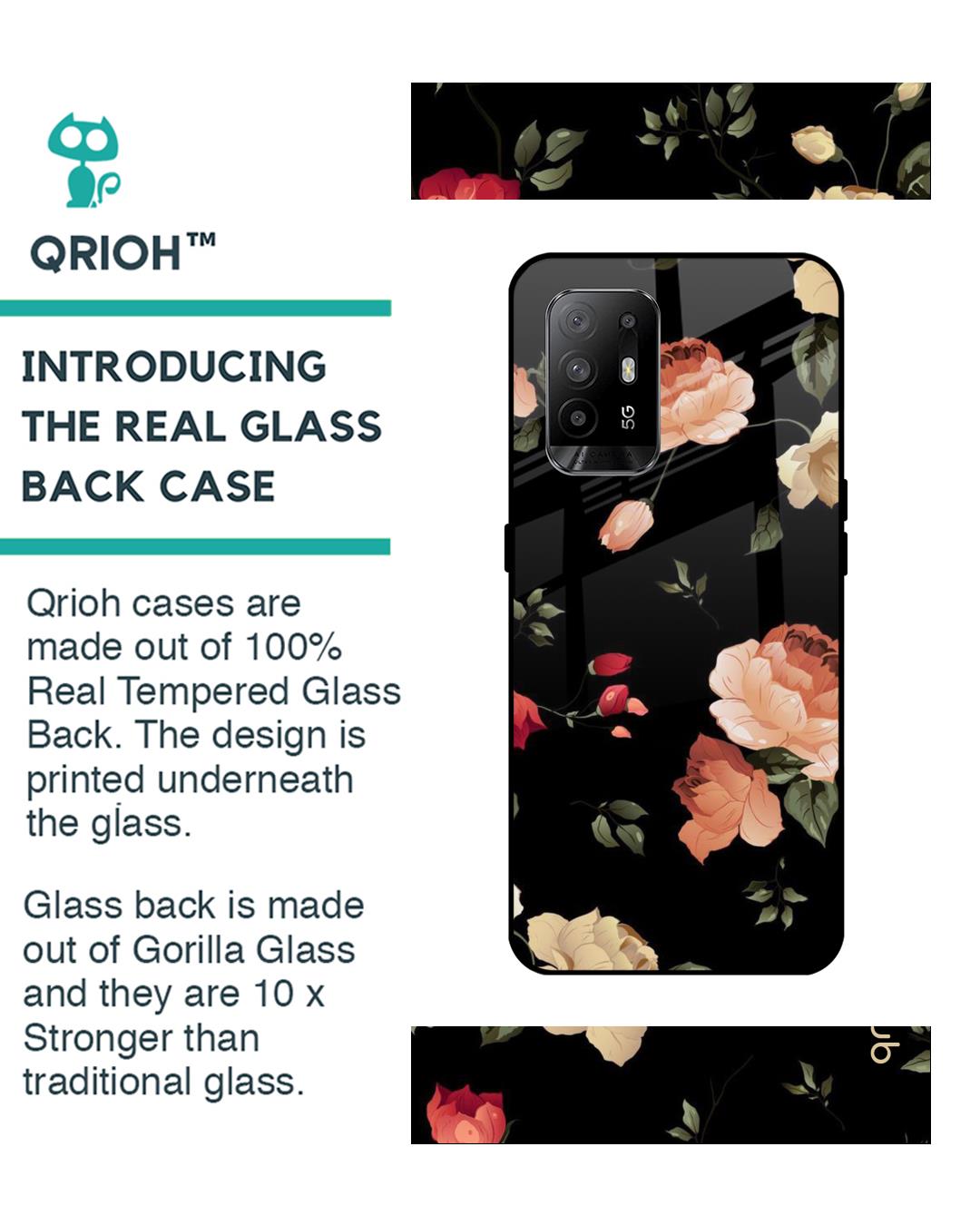 Shop Floral Printed Premium Glass Cover For Oppo F19 Pro Plus (Impact Resistant, Matte Finish)-Back