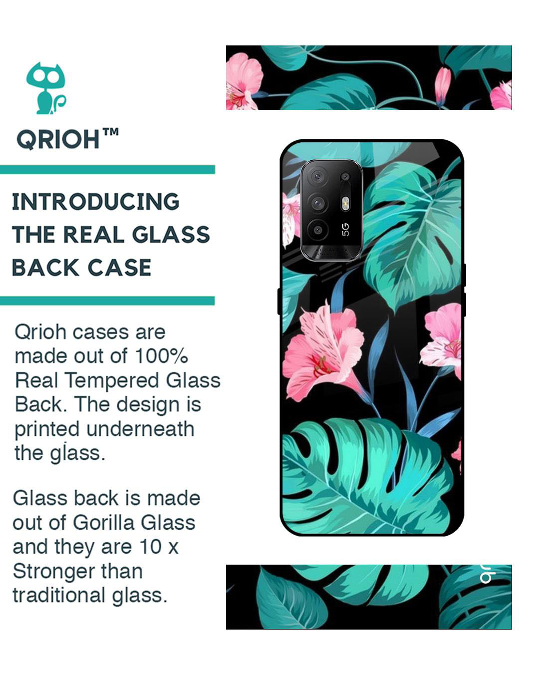 Shop Floral Printed Premium Glass Cover for Oppo F19 Pro Plus (Shock Proof, Lightweight)-Back