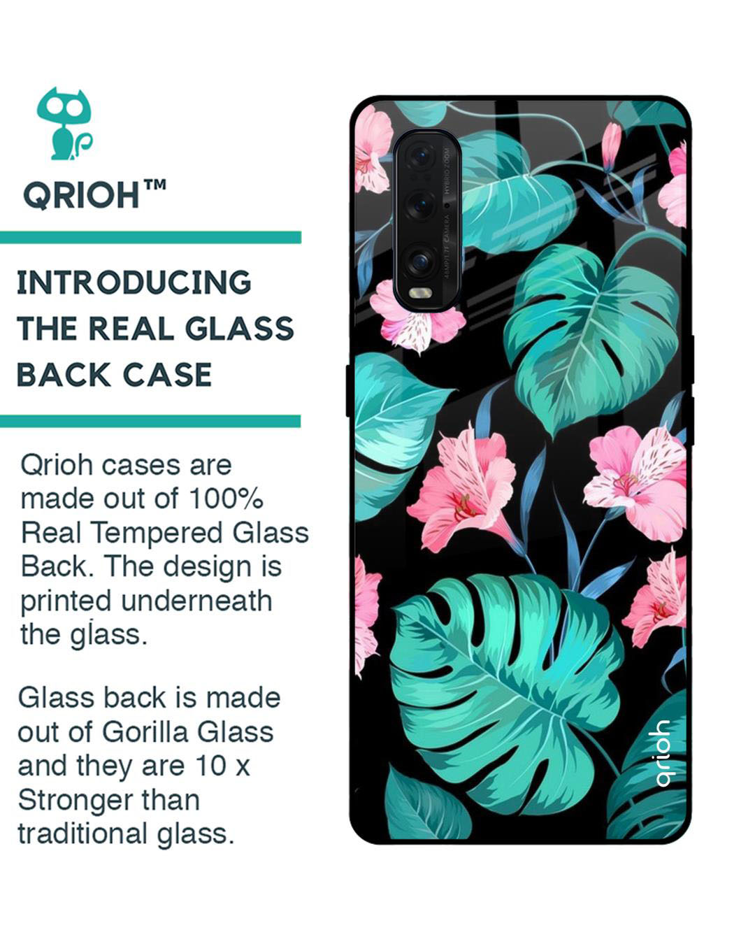 Shop Floral Printed Premium Glass Cover for Oppo Find X2 (Shock Proof, Lightweight)-Back